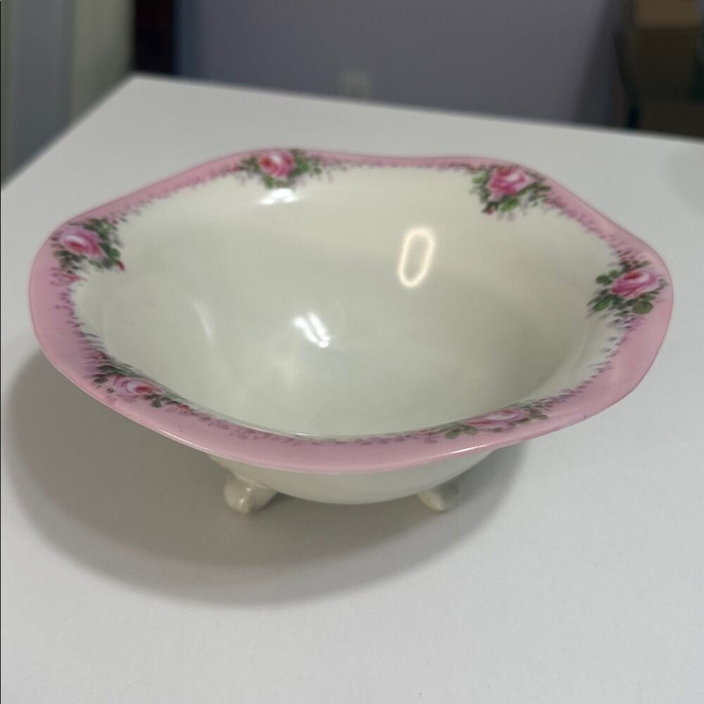 Vintage Antique R.S. Prussia Pink Floral Scalloped Footed Bowl Made in Germany - Picture 2 of 6